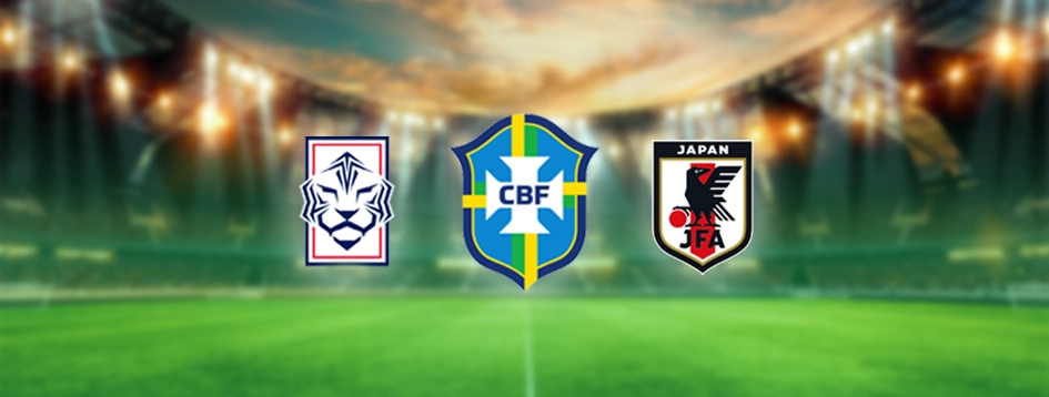 Escudo das seleções: Coreia do Sul, Brasil e Japão