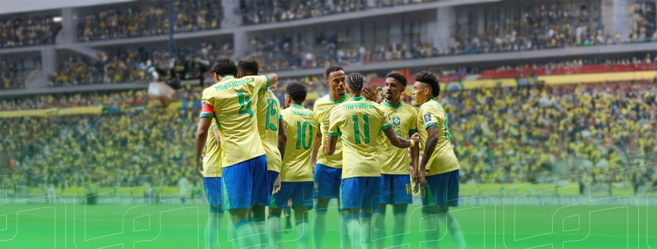 Equipe da seleção brasileira comemorando o gol 